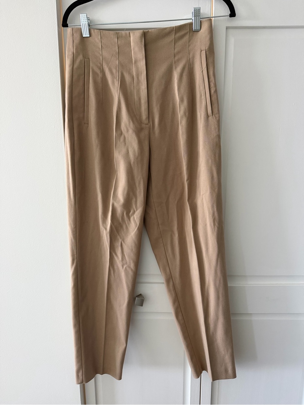 Zara Camel Tan High Waisted Tapered Dress Pants Pleated Ankle Trousers S